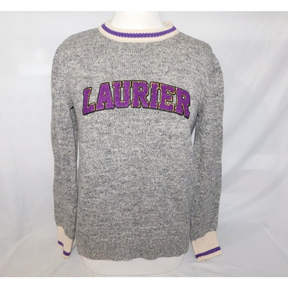 Wilfred Laurier University Canada Womens XL Renu Cabin Sweater Gray Purple